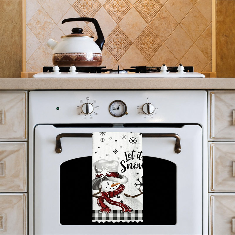  Linge de cuisine en microfibre de Noël, linges à vaisselle réutilisables absorbants, décoration résistante à la décoloration, 16 po x 24 po, conception de camion bonhomme de neige rouge