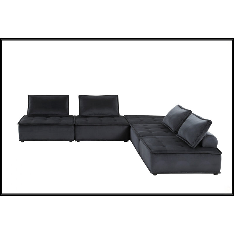 Canapé modulaire en velours noir 5 pièces Anna, H 29 po x l 120 po x P 120 po