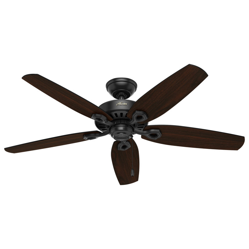 52" Builder Elite 5 - Blade Outdoor Standard Ceiling Fan with Pull Chain, Matte Black