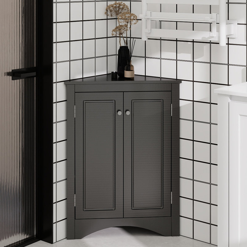 Armoire de rangement triangulaire noire avec tablettes réglables, armoire de plancher autoportante pour la cuisine à domicile