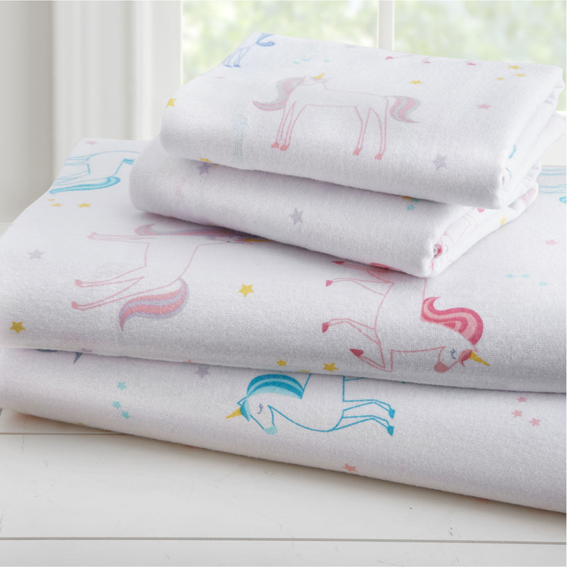 Ensemble de draps 100% flanelle Unicorn , Ensemble de draps pour lit simple + 1 drap-housse 