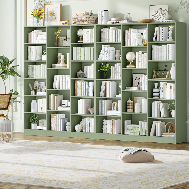 74"h X 59"w 6-tier Large Wood Storage Bookcase (set Of 2), Green