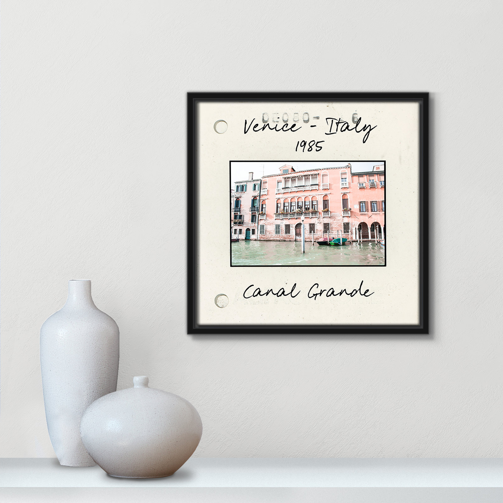 Travel Slide Collection "Venice, Italy - Grand Canal" Print, 13.5" H x 13.5" W x 2" D, Black Floater Framed Canvas