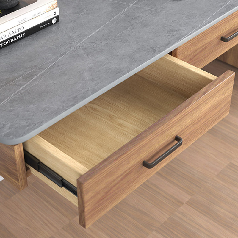 Grey Rectangular Sintered Stone Floating Desk with drawers desk, 5.91"H*47.24"W*19.69"D