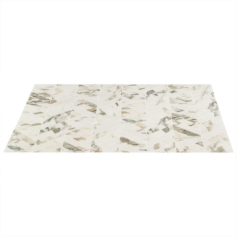 Saroshi 11.02 In. X 11.22 In. Polished Porcelain Marble Look Heringbone Floor And Wall Mosaic Tile