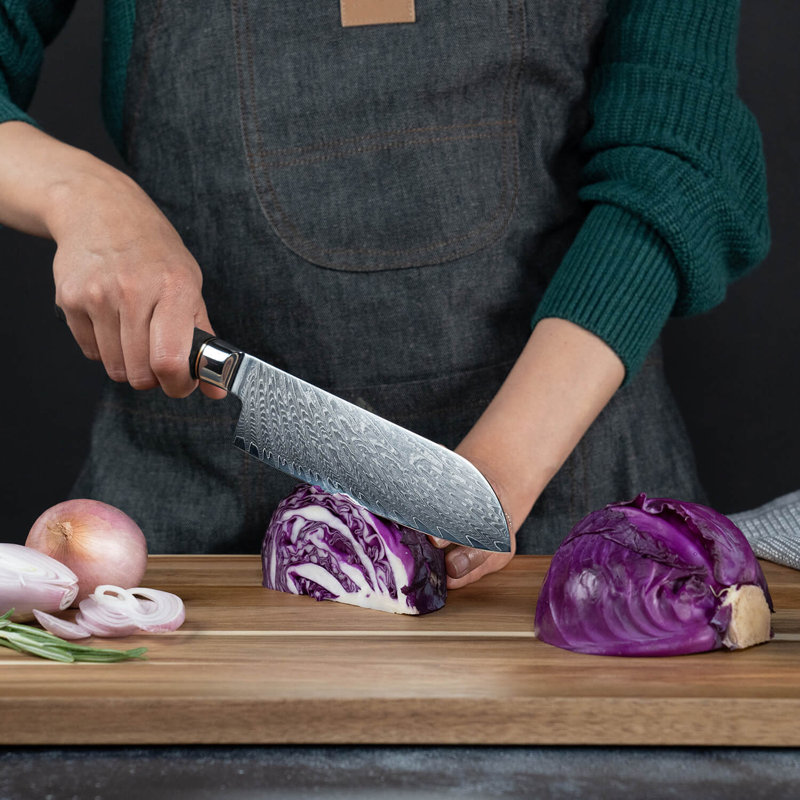 Couteau Santoku en acier damas noir - lame de 7 po, acier japonais Damas Vg10