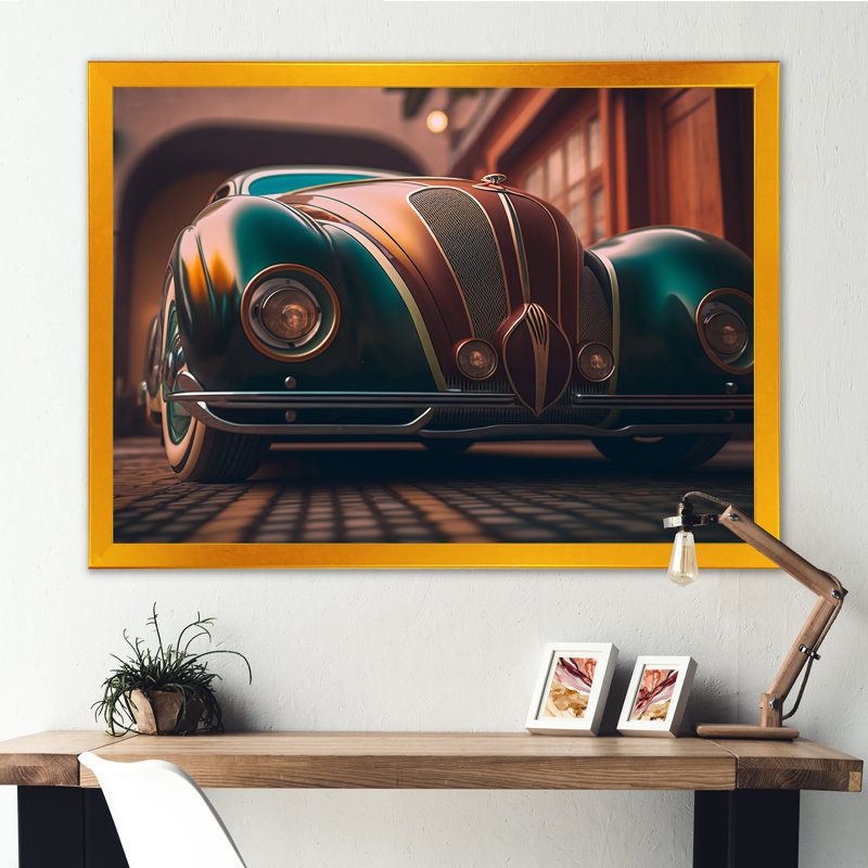 «Vintage Retro Car pendant Golden Hour I», reproduction sur toile, H 12 po x l 20 po x P 1 po, Encadrement doré