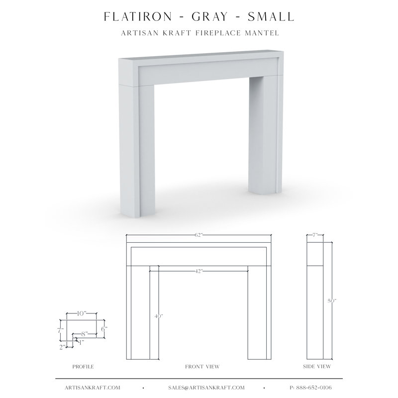 Encadrement de foyer en pierre de fonte avec foyer Bullnose Flatiron, Gris, H 49,5 po x l 62 po x P 7 po