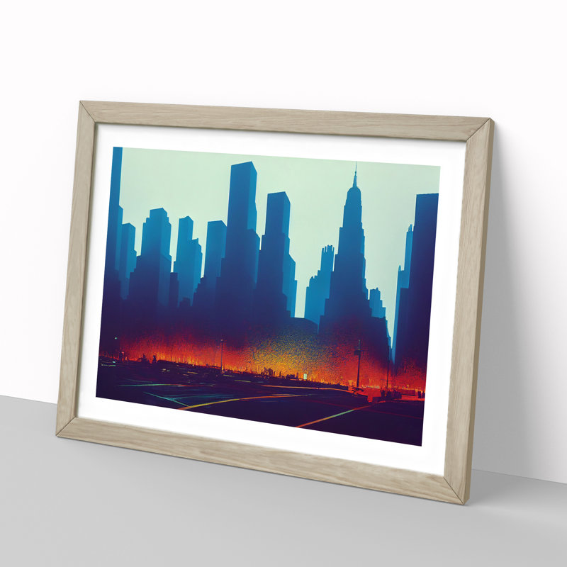 XH1022-622X A New York City Skyline Vol.3 1 Piece Single Picture Frame Wall Art, 34cm H x 46cm W x 2cm D, Oak