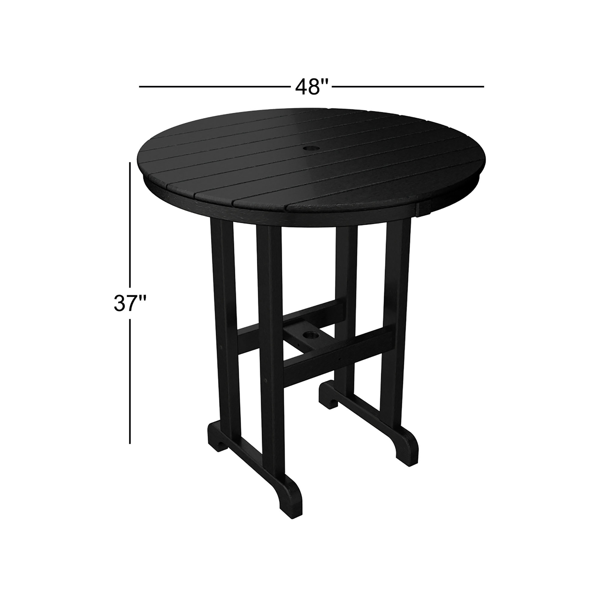 POLYWOOD Round Farmhouse Counter Table, Black, 48"