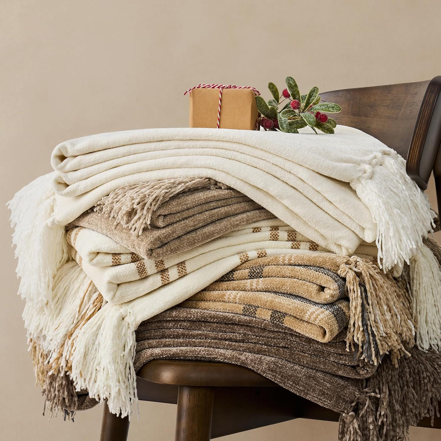 Chenille Throw Blanket, Mocha Brown, 60" L x 50" W