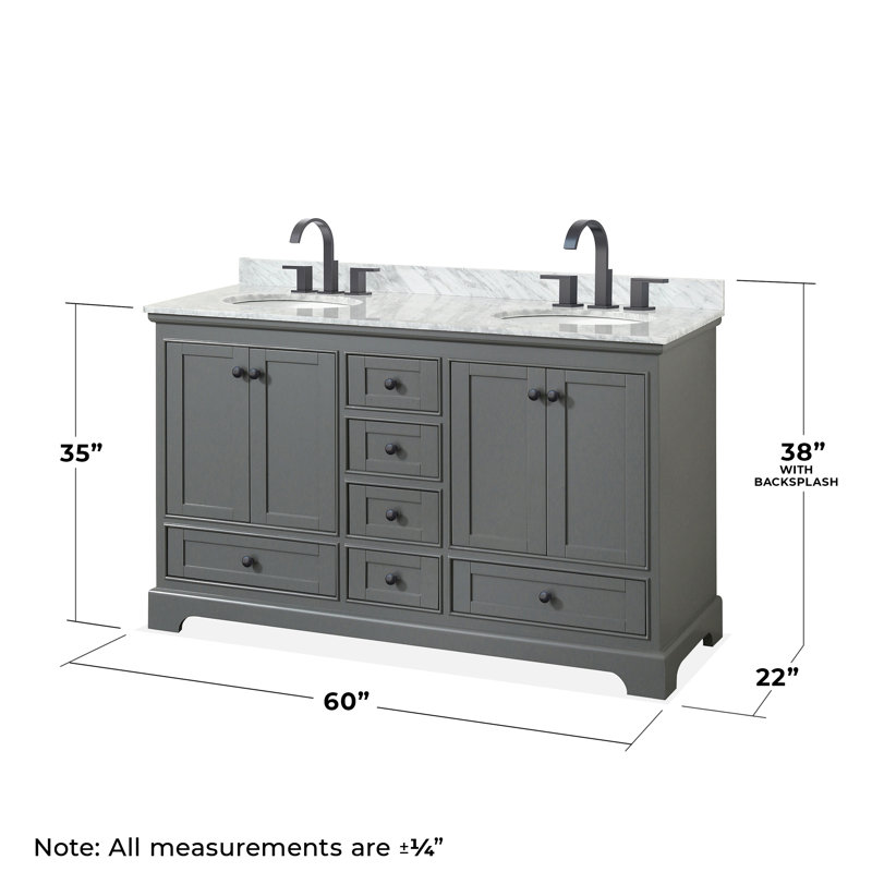 Ensemble de meuble-lavabo double 60 "avec miroir Deborah, Gris foncé, Noir