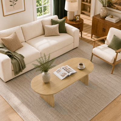 47" Oval Coffee Table, Modern Solid Wood Veneer Center Table