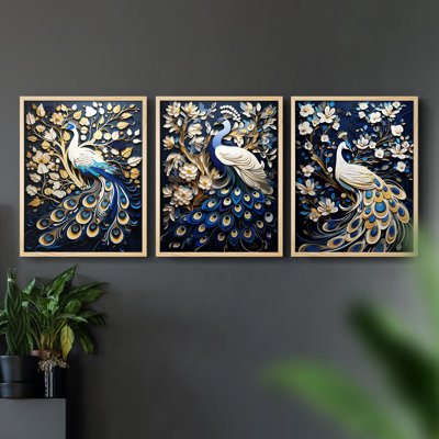 Peakcock  Series  LXXVII  -Set Of 3 Framed Giclee Prints -Ready to Hang