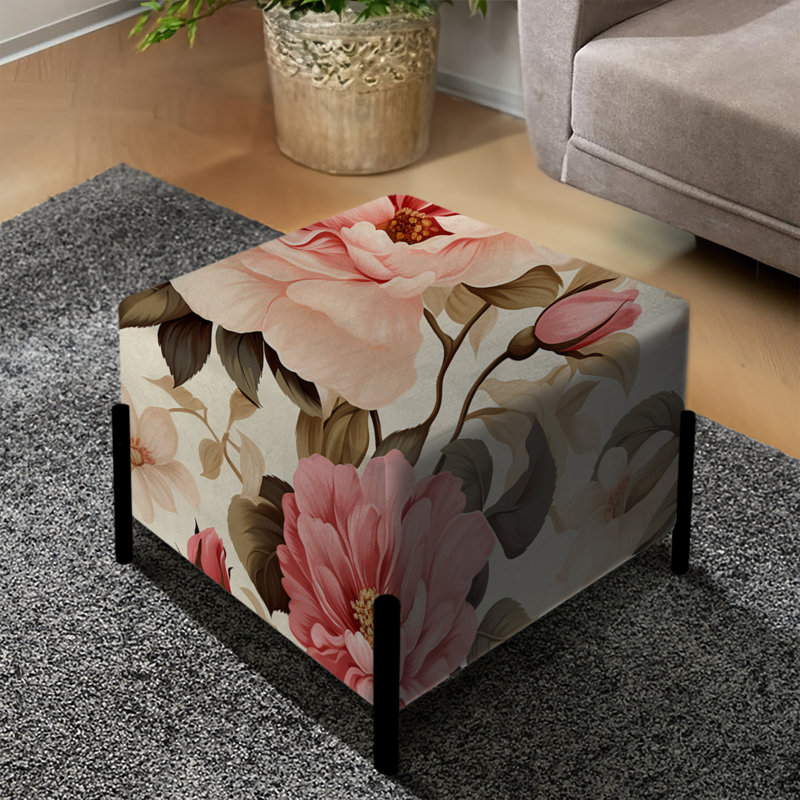 Beige rétro avec motif floral V - repose-pieds carré floral