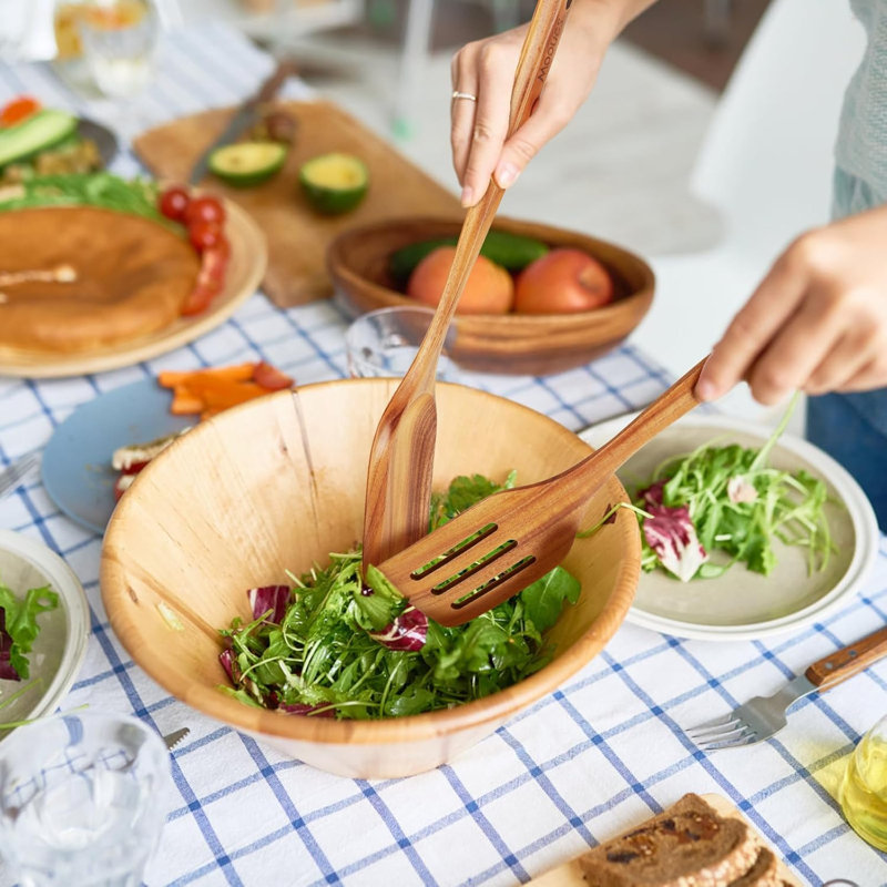 Ensemble de 10 cuillères à cuisson en bois de teck naturel Mooues Poignée ergonomique pour un plaisir de cuisson inégalé Le cadeau parfait pour les amis qui en ont besoin