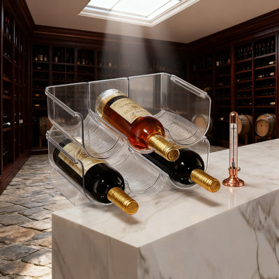 Support à vin empilable pour 6 bouteilles avec languettes de verrouillage sécurisées - Rangement vertical peu encombrant pour la cuisine, le garde-manger, le réfrigérateur et l'armoire - Support en plastique sans Bpa pour bouteilles de vin, de soda et d'eau (paquet de 2)