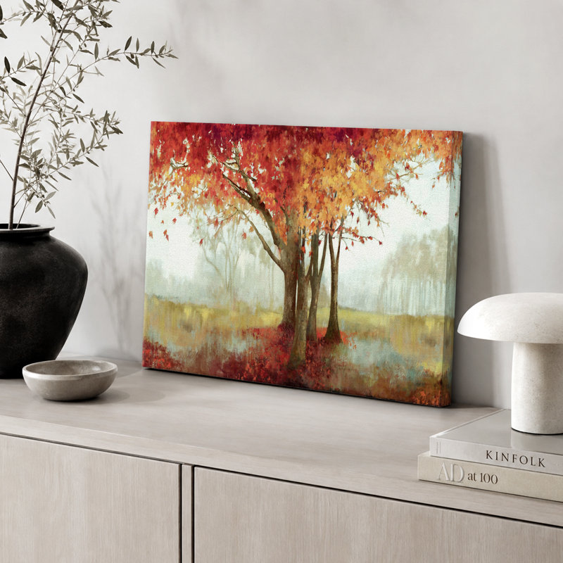 Automne, automne, "Érable orange dans la nature, paysage, grande impression sur toile encadrée", Toile tendue
