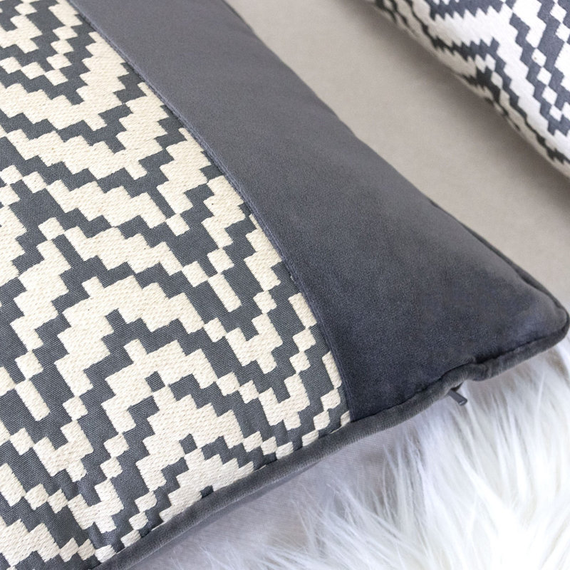 Deyanna Chevron Microsuede Outdoor Throw Pillow, Gray