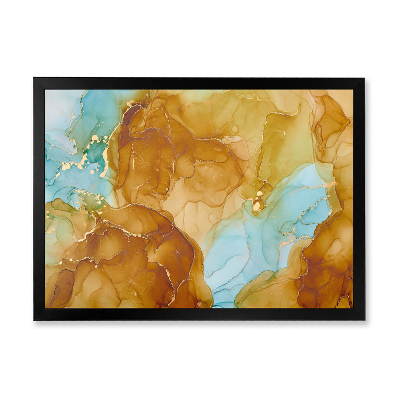«Brown Luxury Abstract Fluid», peinture sur toile, H 34 po x l 44 po x P 1,5 po, Cadre photo noir