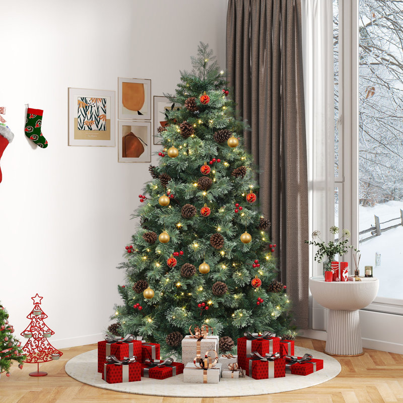 Arbre de Noël artificiel 6 pi, cyprès mélangé artificiel et pin, arbre de Noël luxuriant avec lumières RVB, 6'