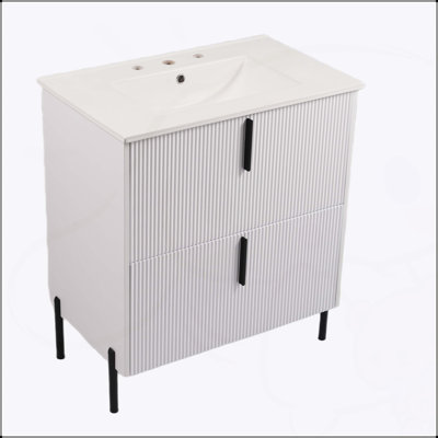 Meuble-lavabo de 30 pouces avec lavabo en céramique, tiroirs pleine extension et conception cannelée pour un rangement élégant