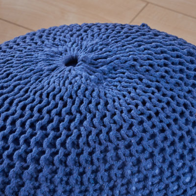 Pouf tricoté en coton, bleu marine