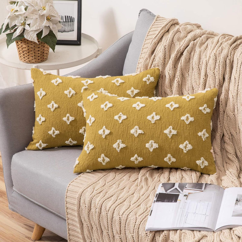  (Covers Only) Set of 2 Rectangular Four-Leaf Clovers Throw Pillow Covers 12"x20" Lumbar pillow covers, Yellow