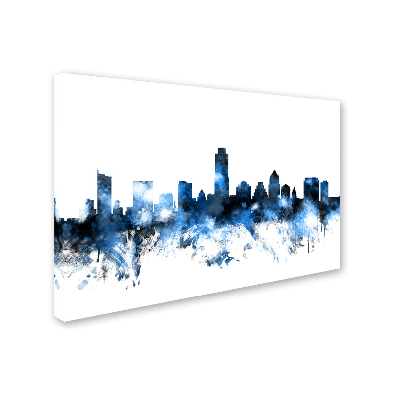 «Austin Texas Skyline II», impression, H 30 po x l 47 po x P 2 po, Toile tendue, Pas de tapis