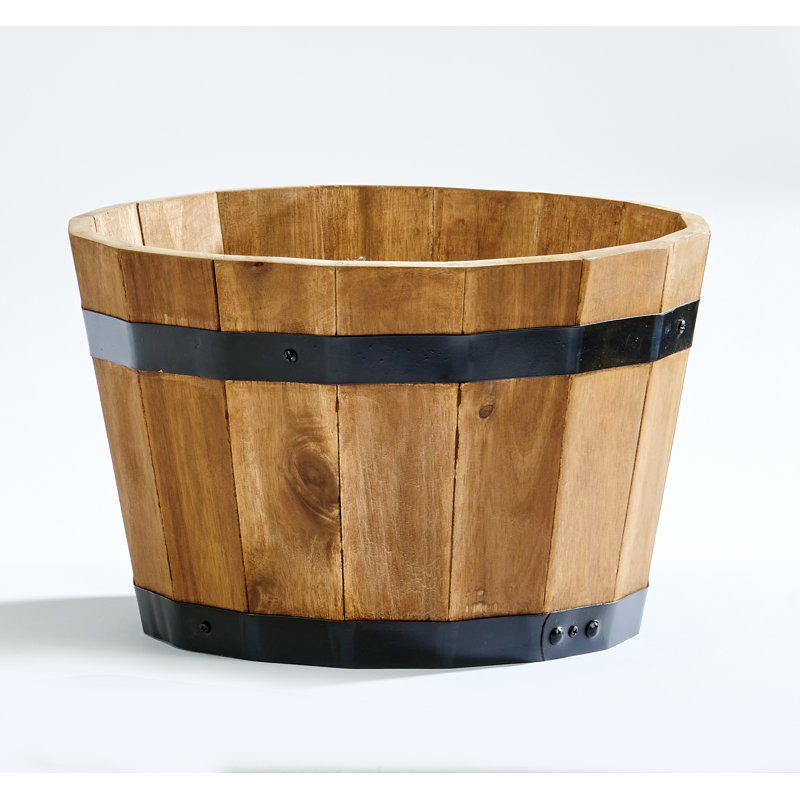Pot de fleurs tonneau en bois, H 8,5 po x l 12 po x P 12 po