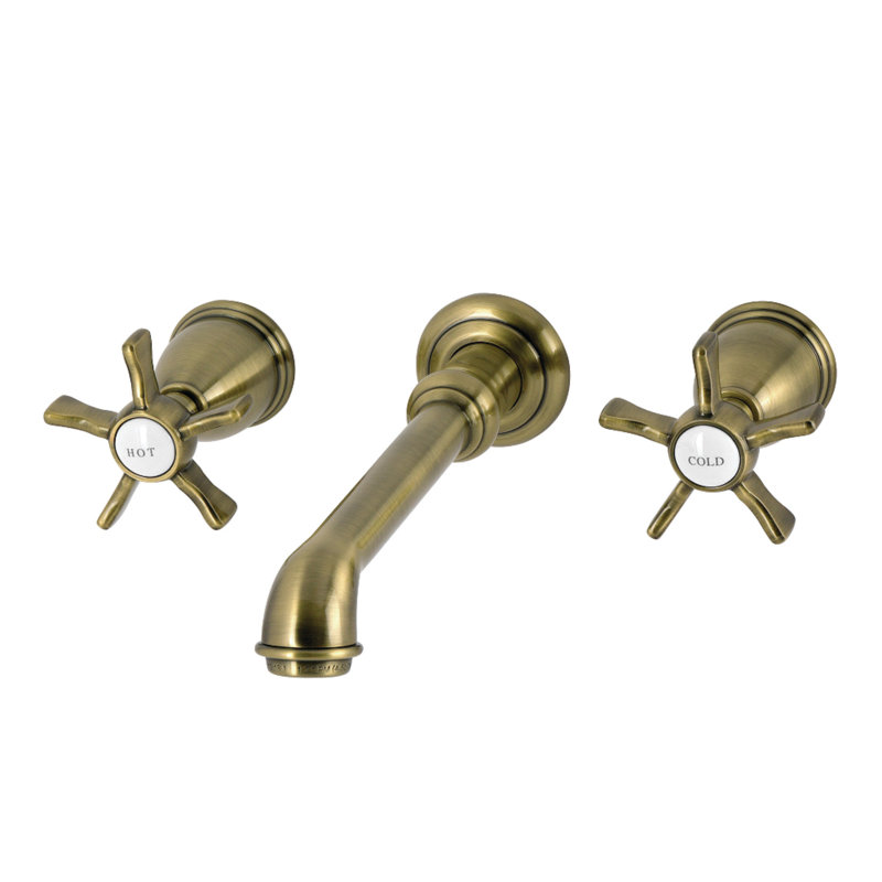 Kingston Brass Hamilton Double-Handle 3-Hole Wall Mount Bathroom Faucet, Antique Brass