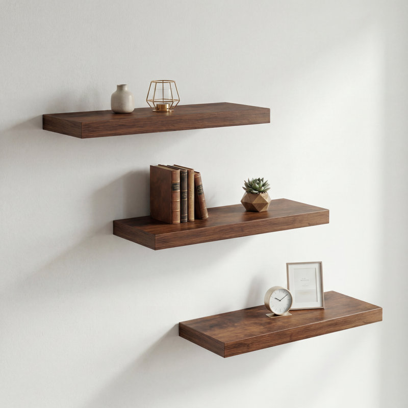 Floating Shelf Wall-mounted Floating Shelves For Bedroom, Living Room （set Of 3）, Rustic Brown