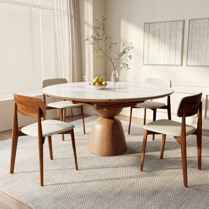 Extendable Dining Tables For 4 To 8 Rectangular To Round 31.15" To 53.15" Sintered Stone Kitchen Table, White