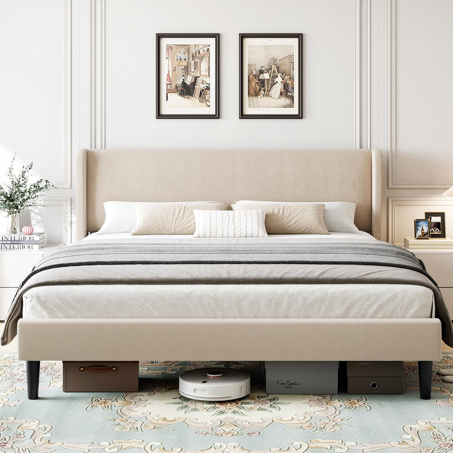 Ebern Designs Platform Bed Frame with Upholstered Wingback Headboard | Wayfair
