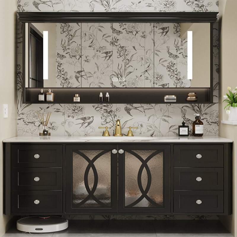 Armoire de salle de bain rétro, H 21,65 po x l 74,8 po x P 21,65 po