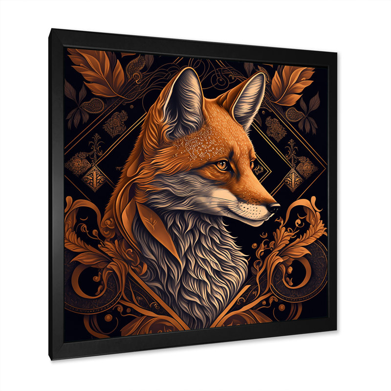 Décoration murale rétro renard I - animaux renard, Impression noire sur toile encadrée, H 16 po x l 16 po x P 1 po