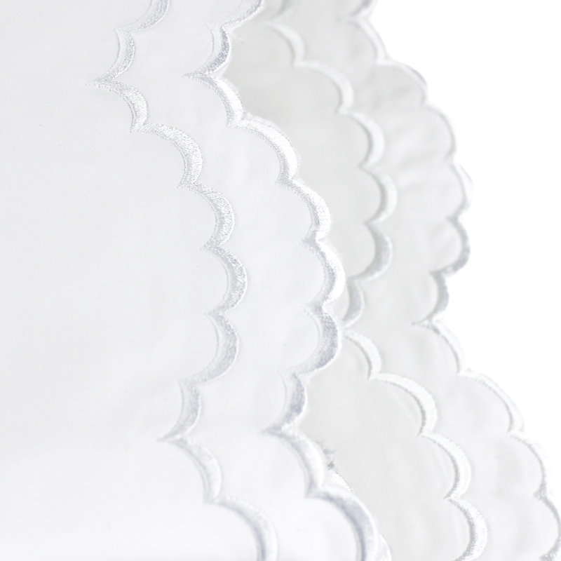 Arli Double Scalloped 300 Thread Count 100% Cotton Percale Sheet Set, Queen, White/ White