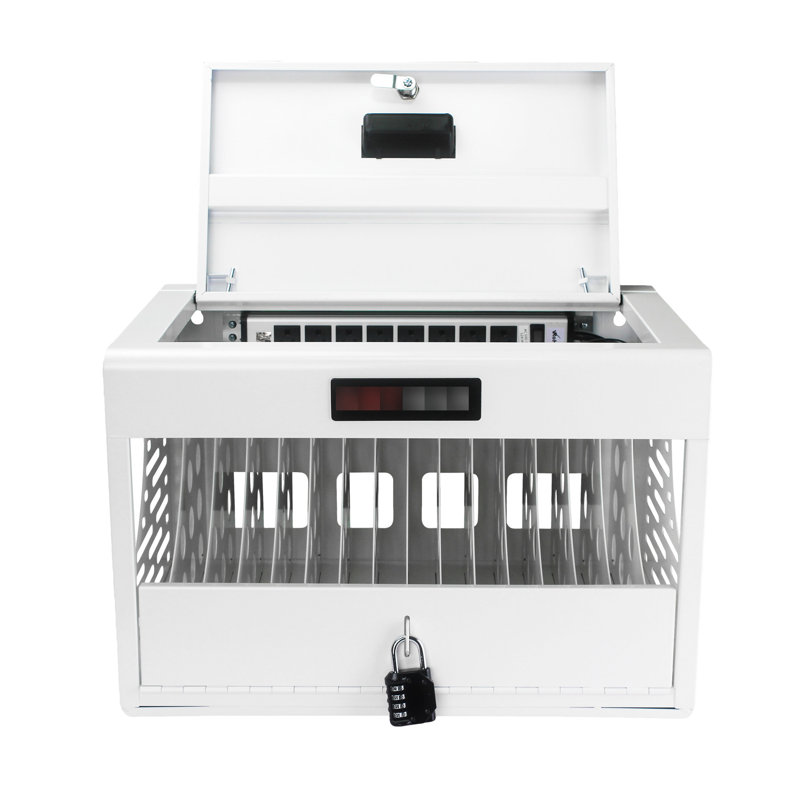 16 Charging Station For Laptops/Tablets - Lockable, White Cabinet, Office, , , Safe Portable Device Storage 16 Locking Cabinet With Efficient Cord Arrangement, Tablet & Laptop