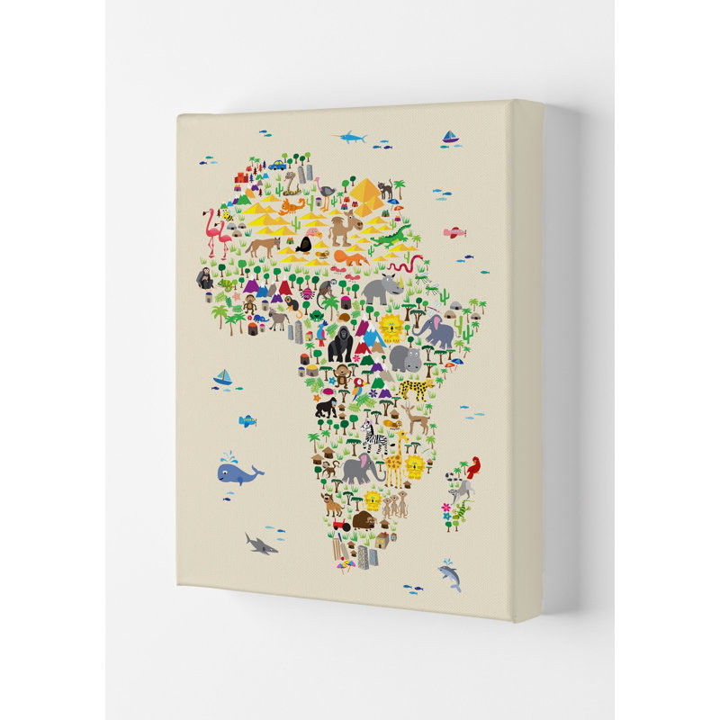 Animal Map Of Africa by Michael Tompsett - Print, 84cm H x 59.4cm W x 4cm D, Wrapped Canvas