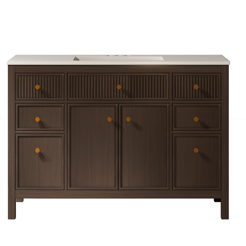 Ensemble de meuble-lavabo simple autoportant 48 po avec comptoir en céramique 48 po, Blanc