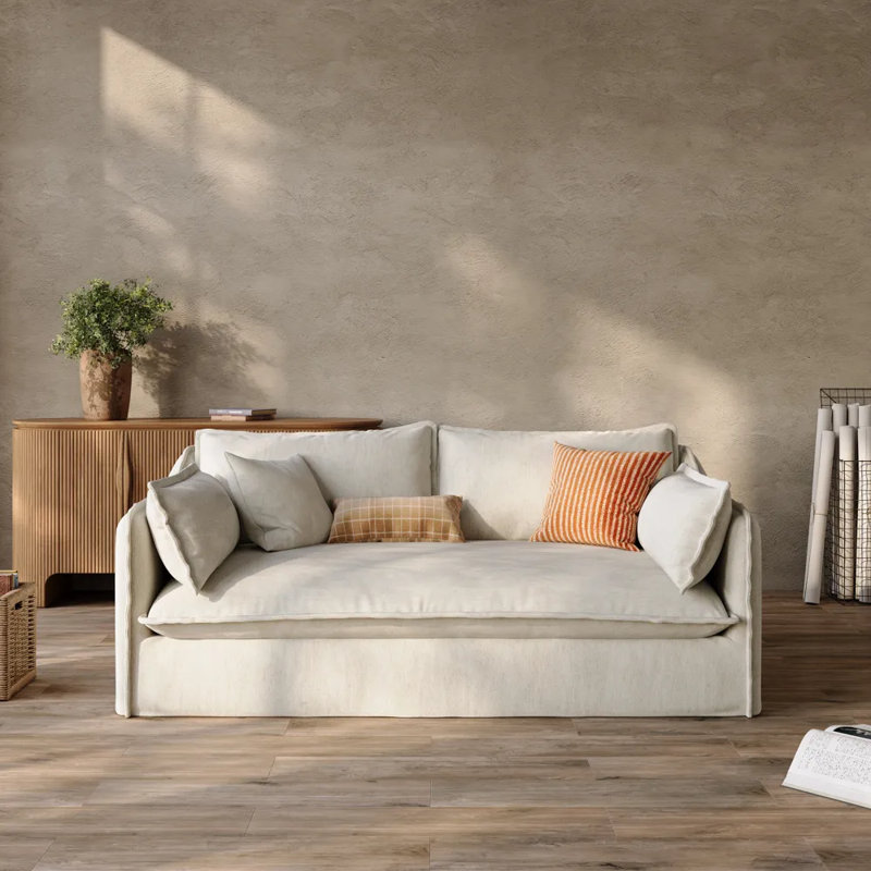 Canapé Luna-Beige avec housses amovibles, Ivoire ivoire, H 35 po x l 75,4 po x P 40,2 po