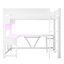 Lit mezzanine double en bois massif avec bureau, éclairage à DEL, station de charge et rangement pour enfants et adolescents, style moderne blanc