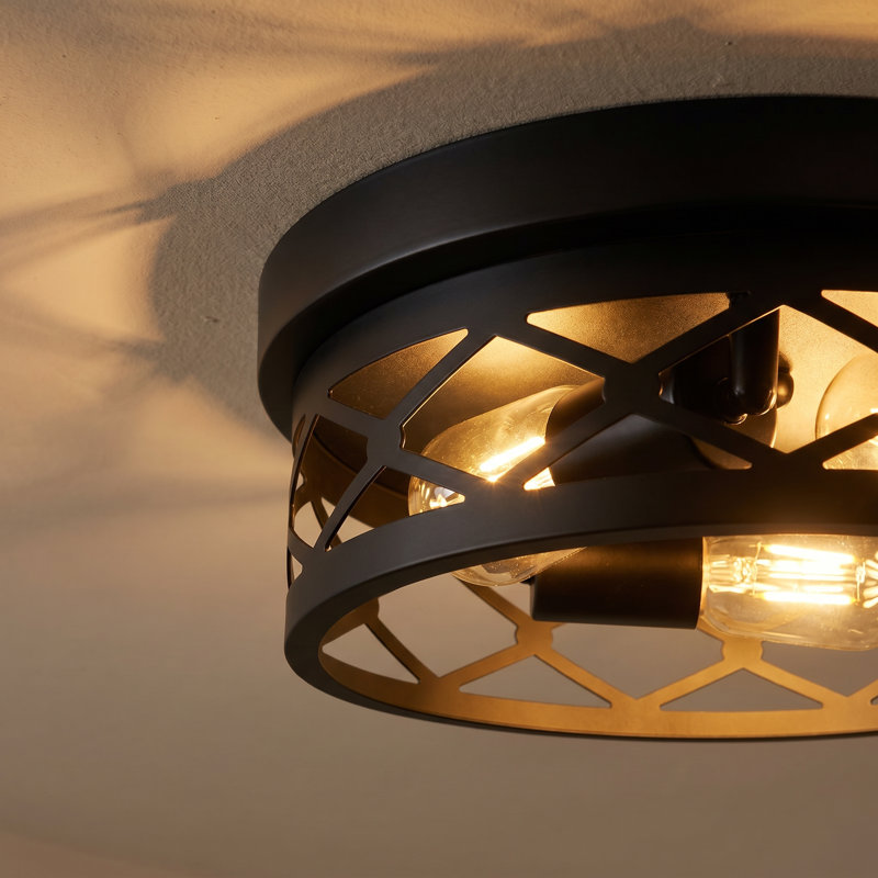 3-Light Matte Black Farmhouse Flush Mount Ceiling Light-2 Pack