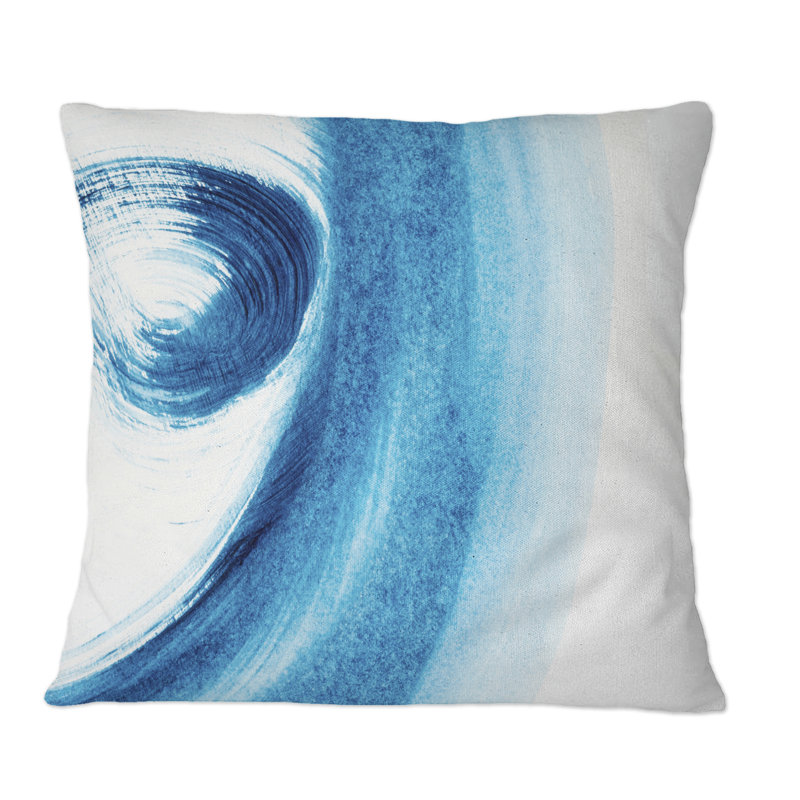 «Blue Brush Strokes On» - Coussin décoratif imprimé moderne, 16 po x 16 po