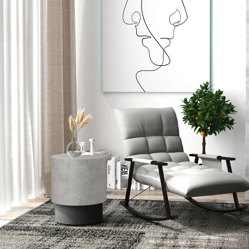 Table d'appoint en béton simulé, gris - rond, 4 pieds réglables, léger, pour l'intérieur et l'extérieur, support d'appoint en béton soutenu de 198 lb, capacité ronde