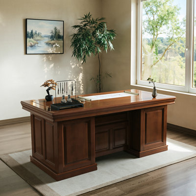 62.99"New Chinese-style brown rectangular rubberwood office desk
