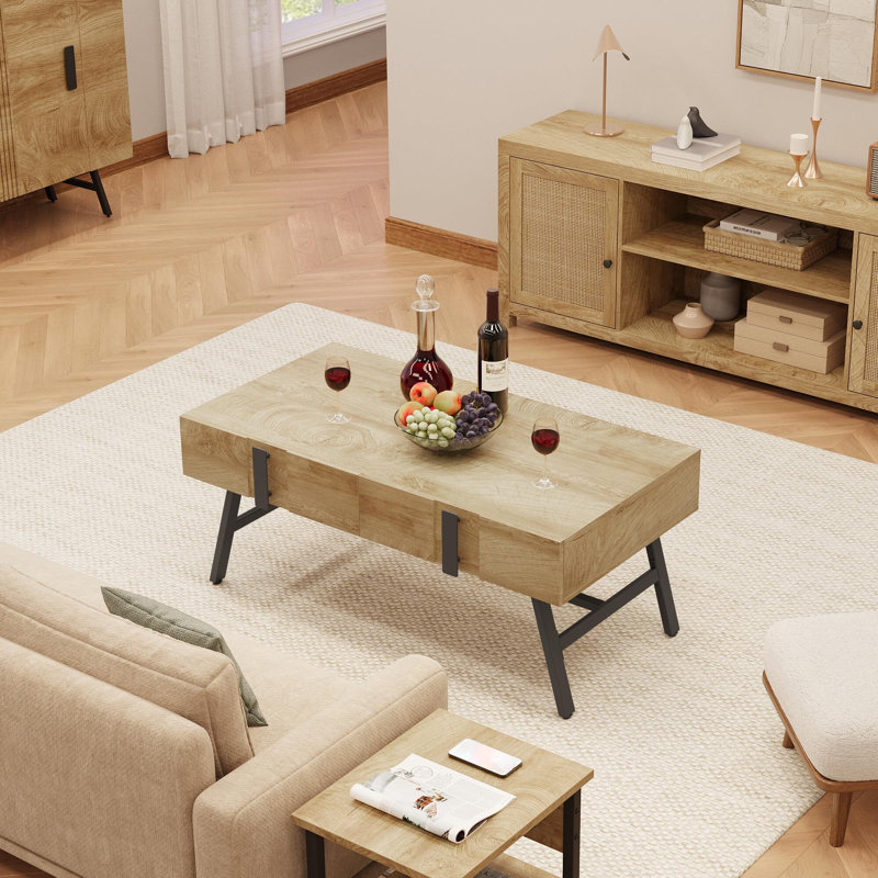 Table basse Table basse rectangulaire en bois avec tiroir Mid-Century 42 po