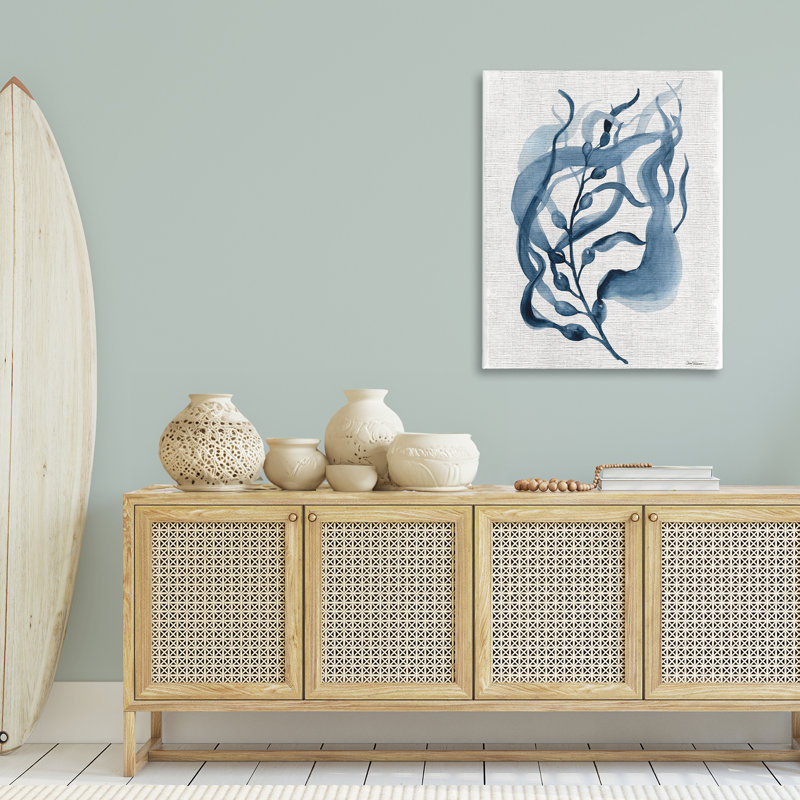 Toile à feuille d'herbe bleue fluide, design par Carol Robinson, H 40 po x l 30 po