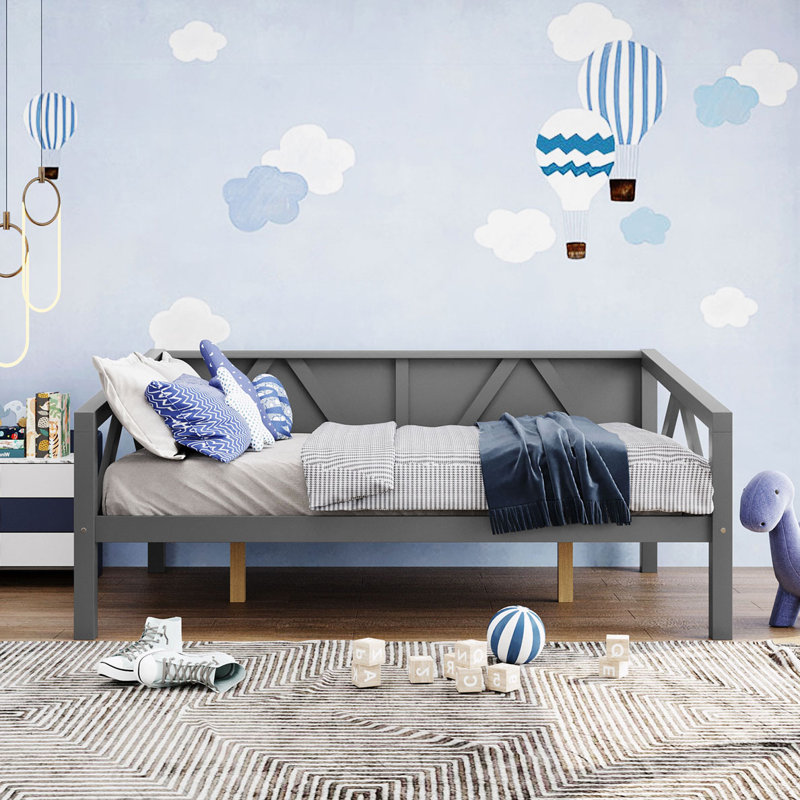 Lit de jour en bois, Gris, Double