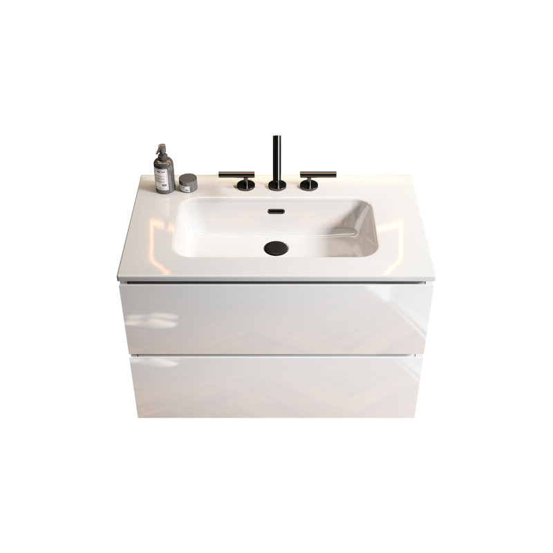 Meuble-lavabo de salle de bain Modern, Blanc lustré, 30"